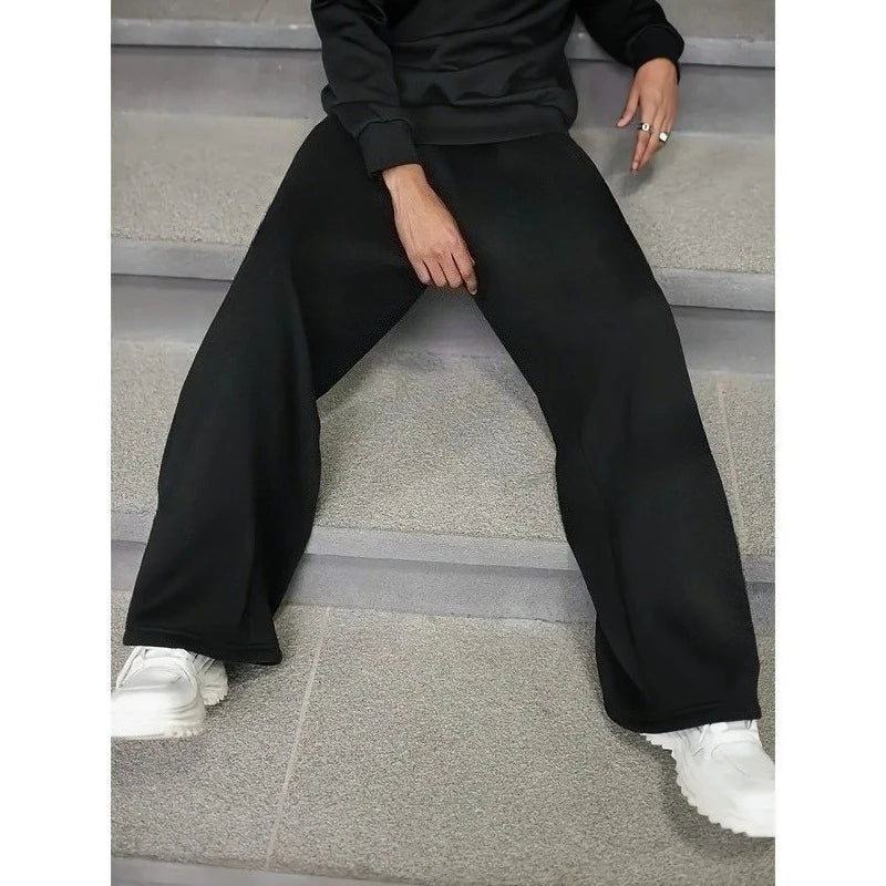 Women's Solid Color Wide Leg Pants Casual Drawstring Sweatpants with Pockets Jogging Loose Pants Relaxed Fit Style Autumn Winter