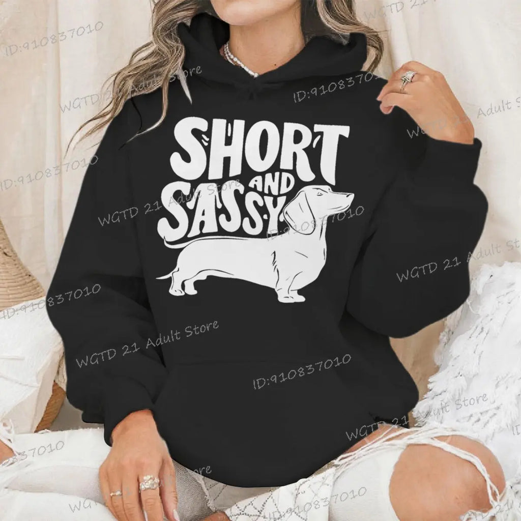 Dachshund Short and Sassy Print Women Hoody Harajuku Dog Mama Fashion Long Sleeve Hooded Spring Animal Dachshund Lover Hoodies