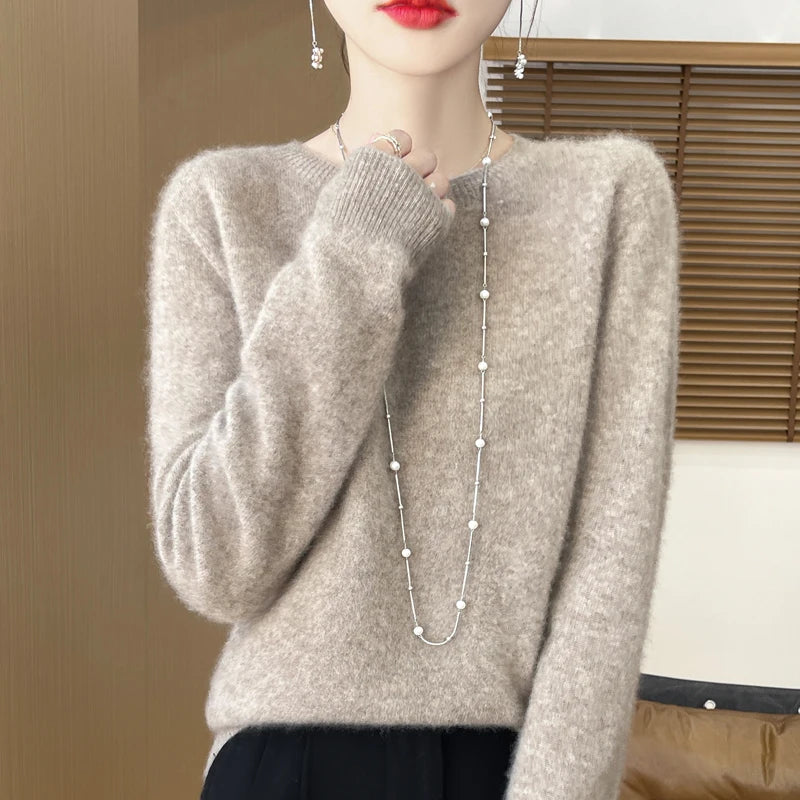 Autumn Winter Women 100% Merino Wool Sweater O-Neck Cashmere Pullover Basic Fashion Clothing Comfort Warm Top Casual Solid