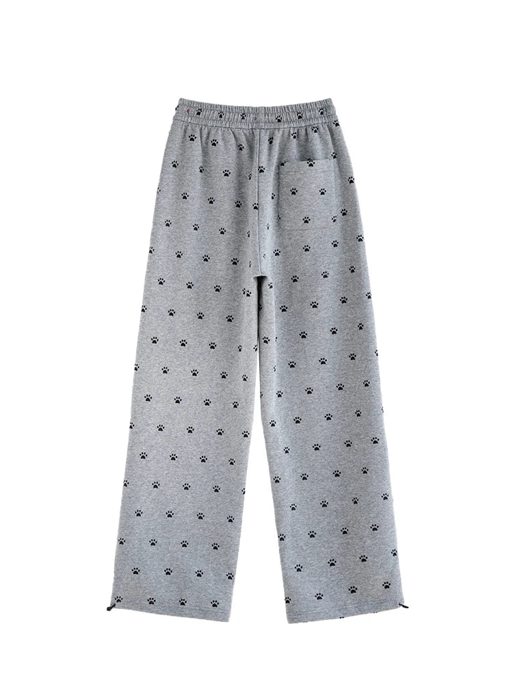 Autumn Winter Casual Sports Sweatpants - Women's High Waisted Wide Leg Drawstring Loose Straight Leg Pants