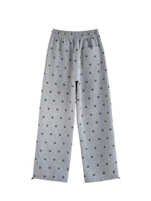 Autumn Winter Casual Sports Sweatpants - Women's High Waisted Wide Leg Drawstring Loose Straight Leg Pants