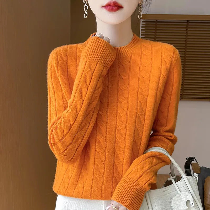 Women's Autumn And Winter 100% Merino Wool Knitted Sweater First-line Ready To Wear Fashion Round Neck Sweater Warm Casual Top