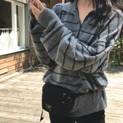 JLINS Dongda Gate Vintage Soft Loose Striped  Wool Knitwear Women's Commute Sle Regular Fit Spring Autumn Winter