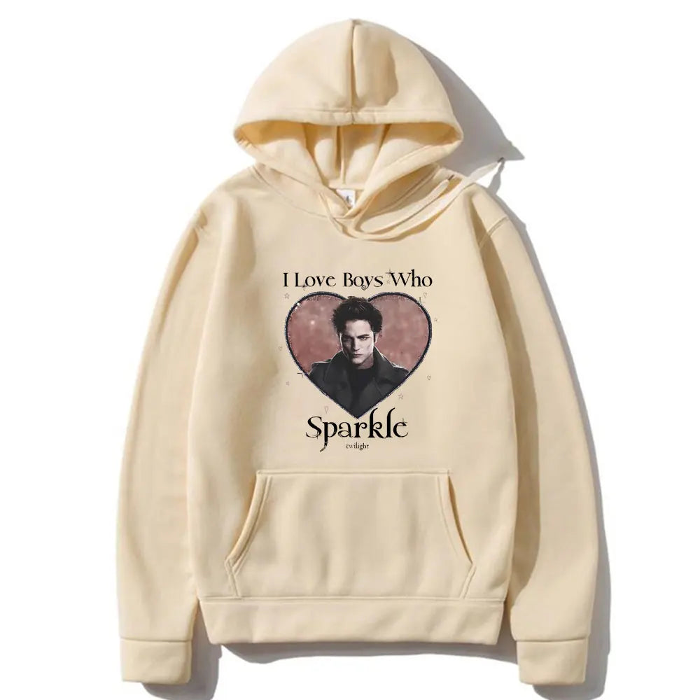 Movie Twilight I Love Boys Who Sparkle Robert Pattinson Print Hoodie Edward Cullen Pullover Men Women Oversized Fleece Hoodies
