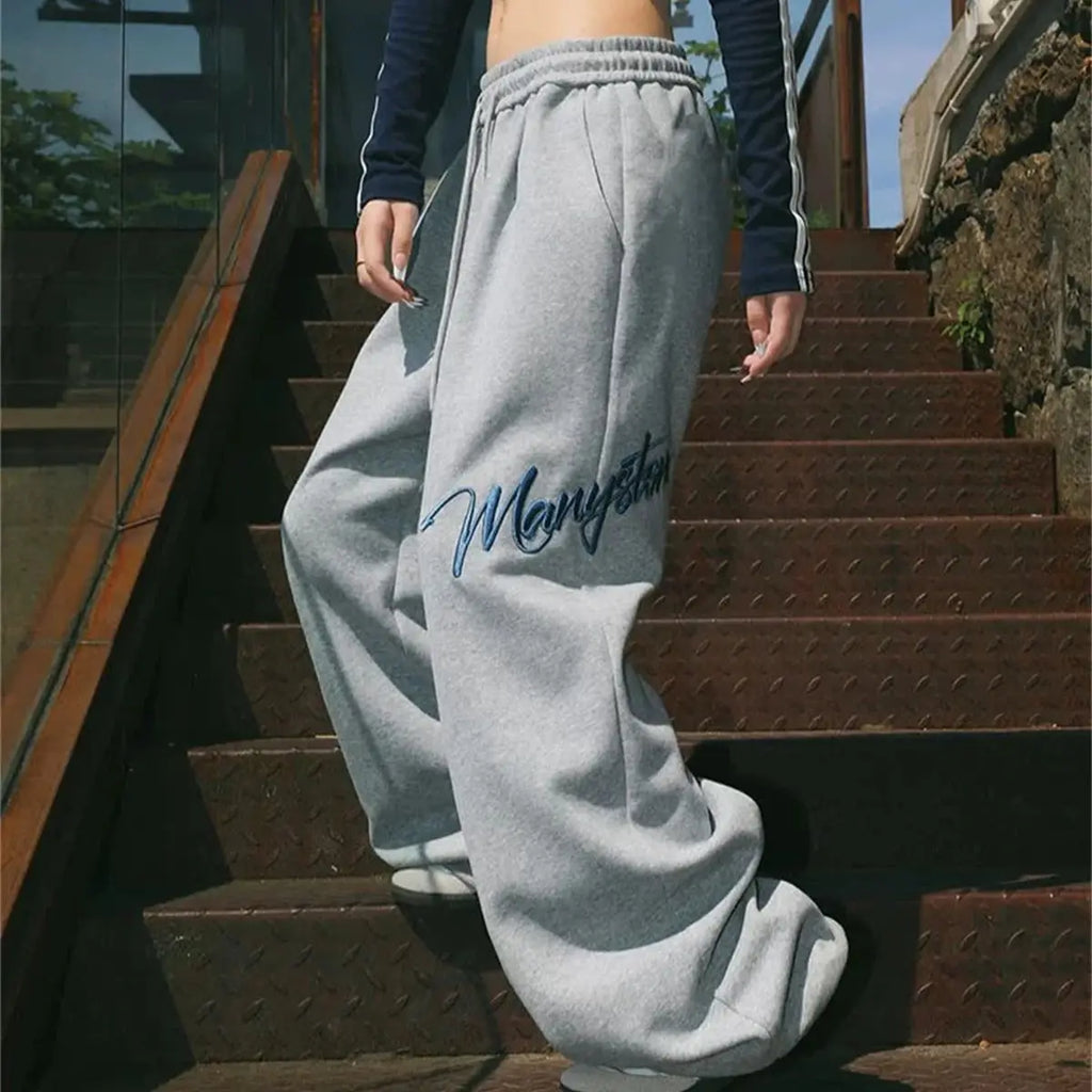 Embroidery Letter Fashion Pant Women High Elastic Waist Drawstring Straight Trouser Lady Y2K Hip Hop American Street Sweatpaants
