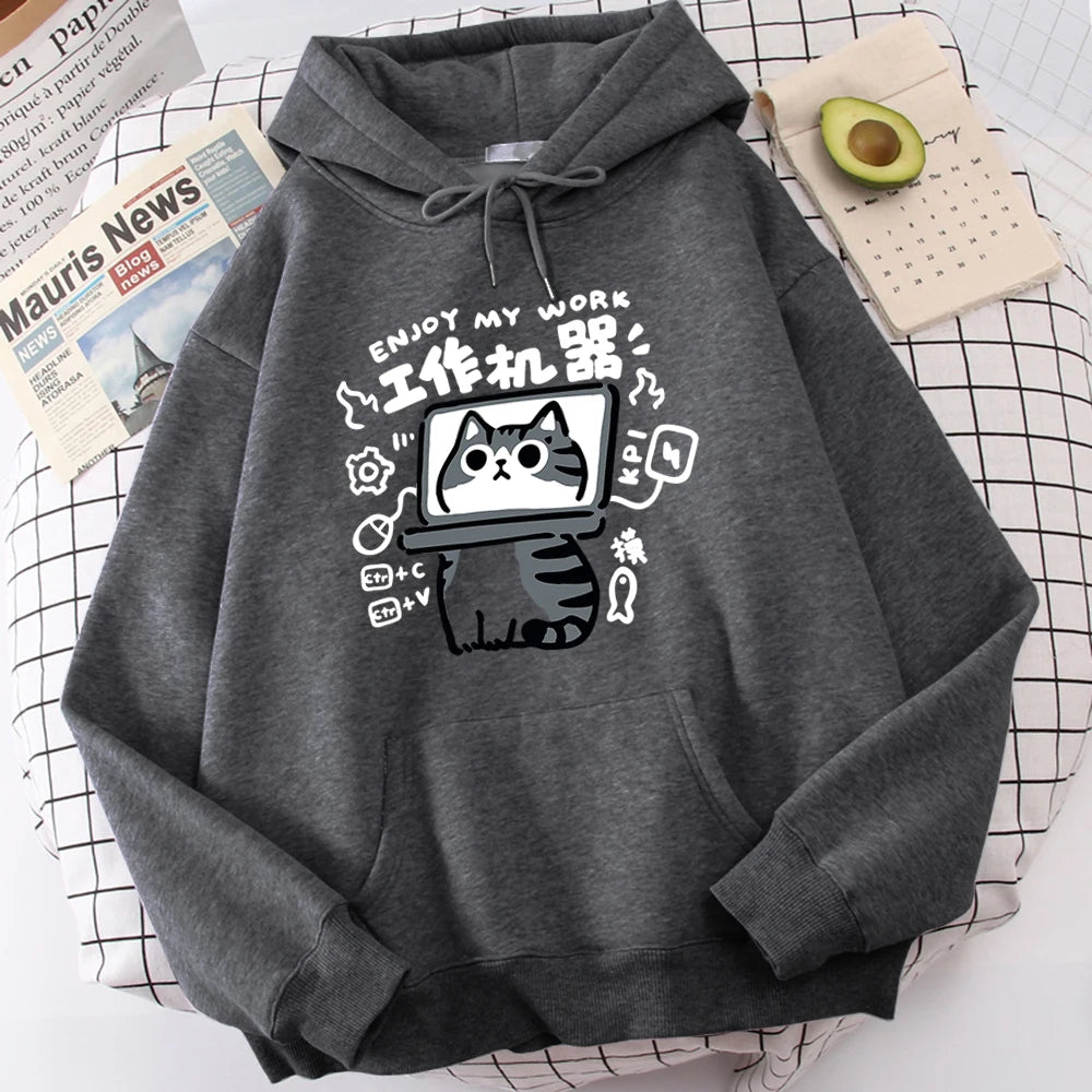Cartoon Cat Is An Abstract Work Machine Mans Pullover Comfort Harajuku Wei Clothing Leisure Youth Hoody Youth Cartoon Clothing