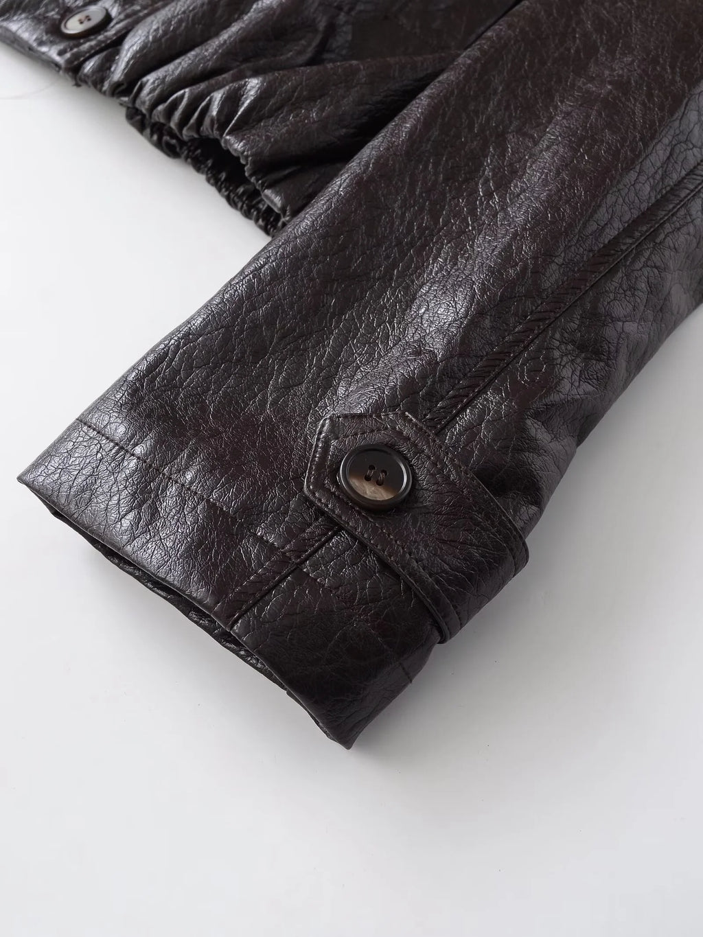 2025 Winter New Women's Casual Fashionable Simple Stand Collar Long Sleeve Leather Button Double-Breasted Loose Short Jacket