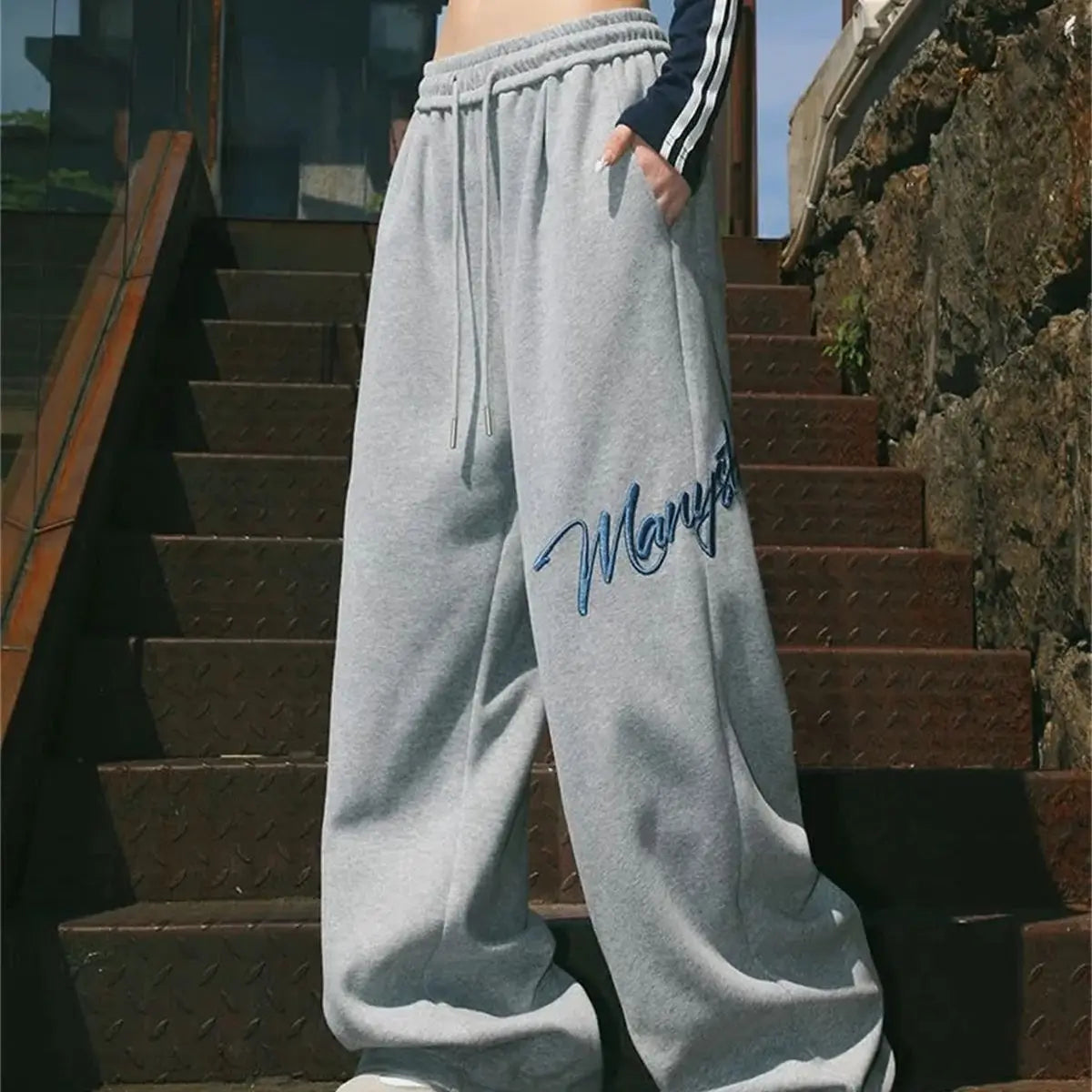 Embroidery Letter Fashion Pant Women High Elastic Waist Drawstring Straight Trouser Lady Y2K Hip Hop American Street Sweatpaants
