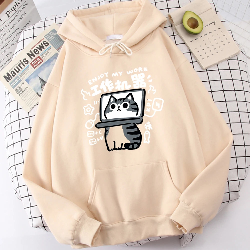 Cartoon Cat Is An Abstract Work Machine Mans Pullover Comfort Harajuku Wei Clothing Leisure Youth Hoody Youth Cartoon Clothing