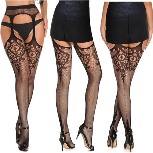 3 Pcs Pantyhose Fishnet Sexy Thigh-High Stockings Suspender Stockings for Women Garter Belt Stockings Hollow Out Pattern Tights