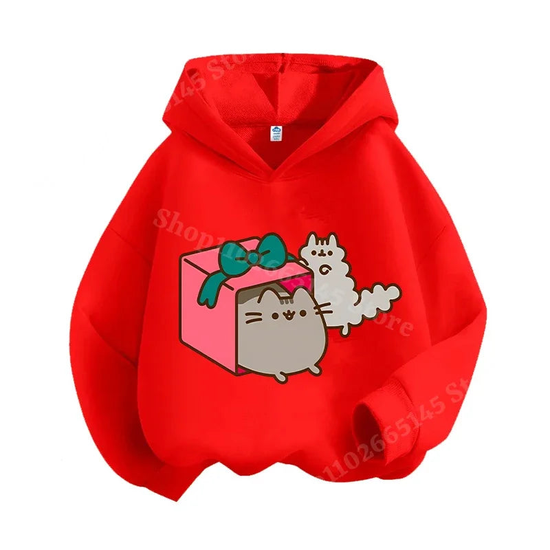 Autumn and winter children's Christmas hoodie sweatshirt cartoon cute cat pullover girls and boys warm clothes Christmas clothin