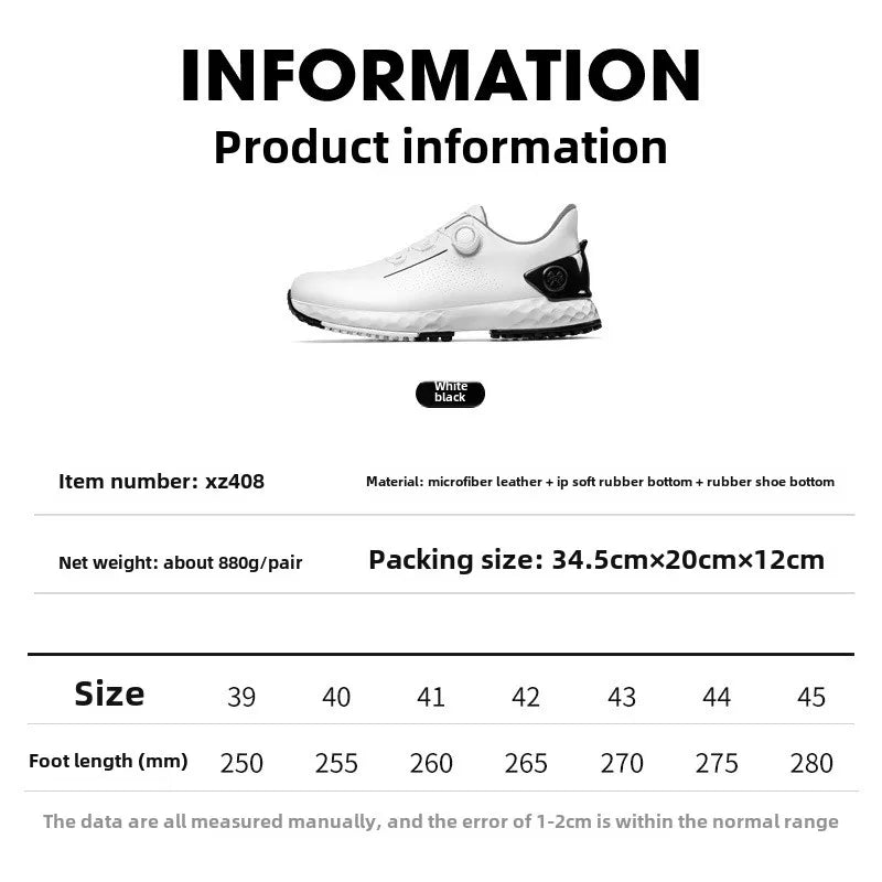 PGM Men's Golf Shoes Sneakers Comfortable Cushioning Knob Lace Waterproof and Anti Slip Height Increase XZ408