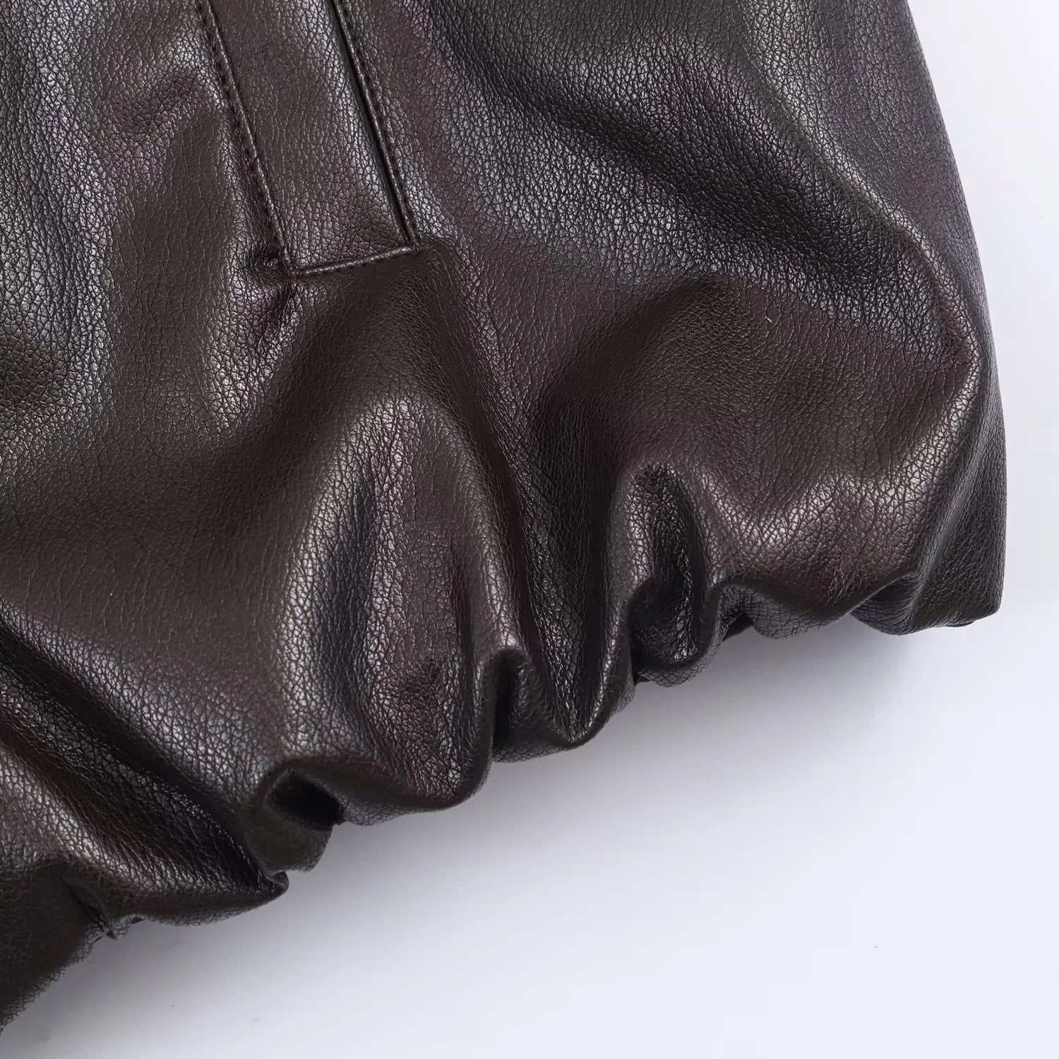 2025 Winter New Women's Casual Fashion Simple Loose Comfortable Stand Collar Long Sleeve Faux Leather Jacket