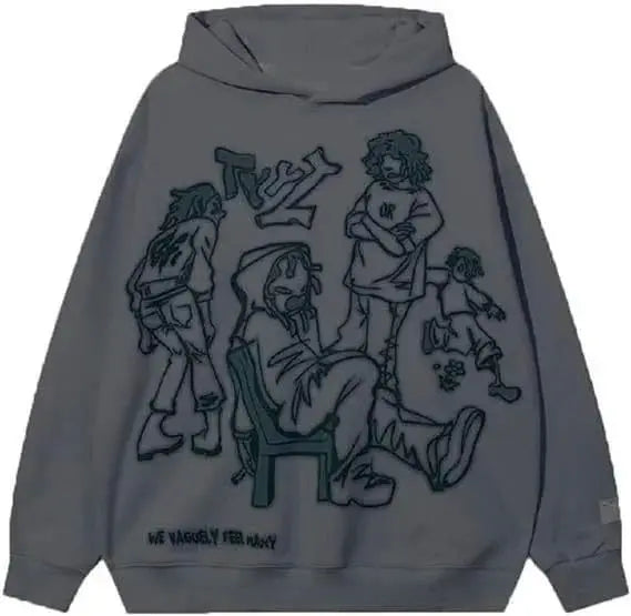 Aelfric Eden Mens Graphic Oversized Hoodie Cartoon Character Print Streetwear Casual hoodies y2k Hooded Sweatshirt