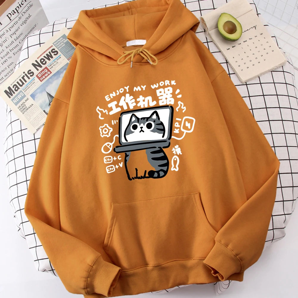 Cartoon Cat Is An Abstract Work Machine Mans Pullover Comfort Harajuku Wei Clothing Leisure Youth Hoody Youth Cartoon Clothing