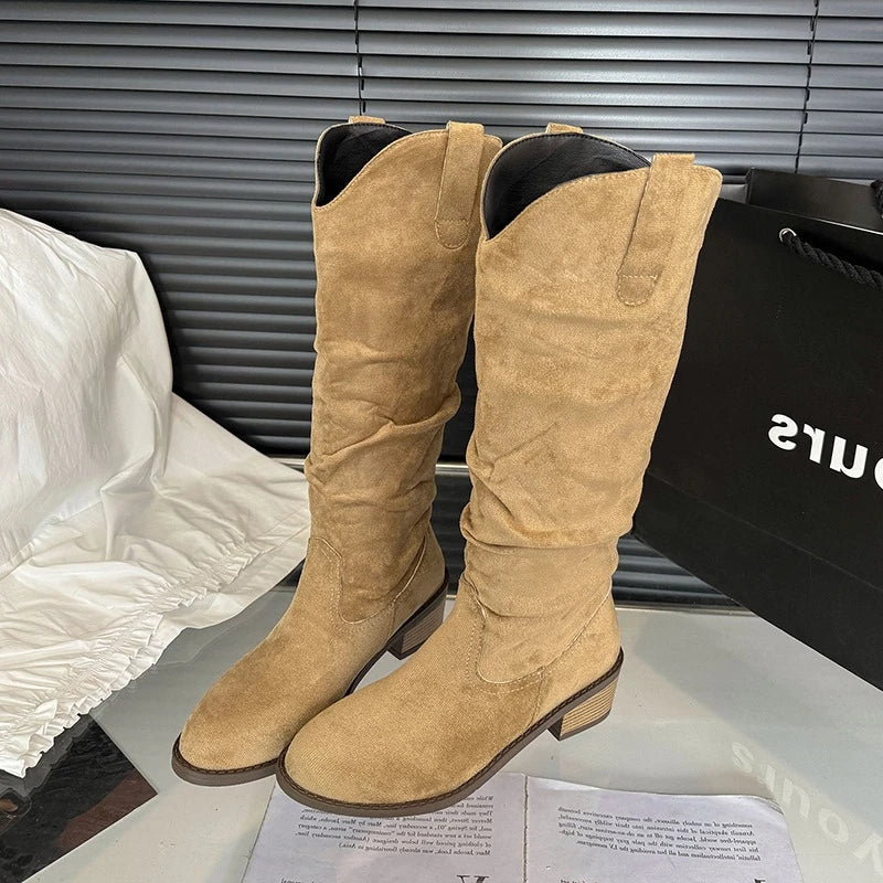 2025 New Style Women's Winter Army Green Long Boots, Fashionable Warm Leather Pointed-Toe Platform High Heels Boots Size 35 - 43