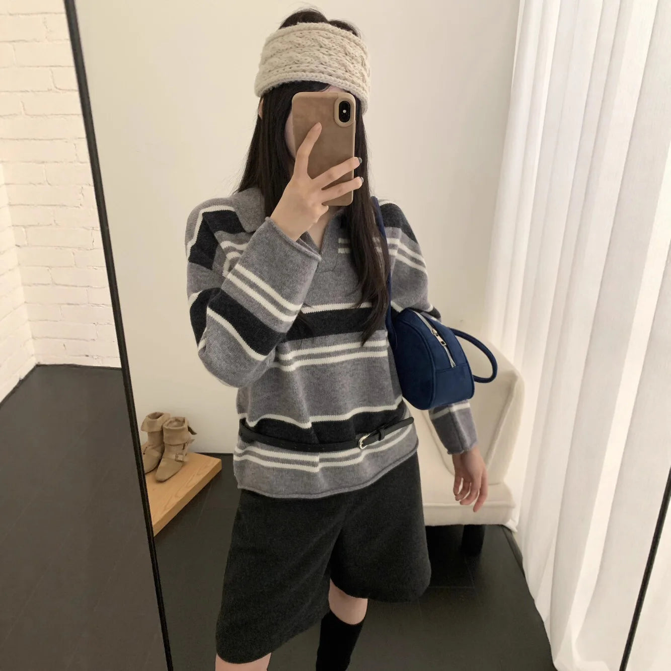 High-Quality Cashmere Knitted Sweater Comfortable Soft Woolen Striped Collared Korean Style Long Sleeve Mid-Thick Adult Women...