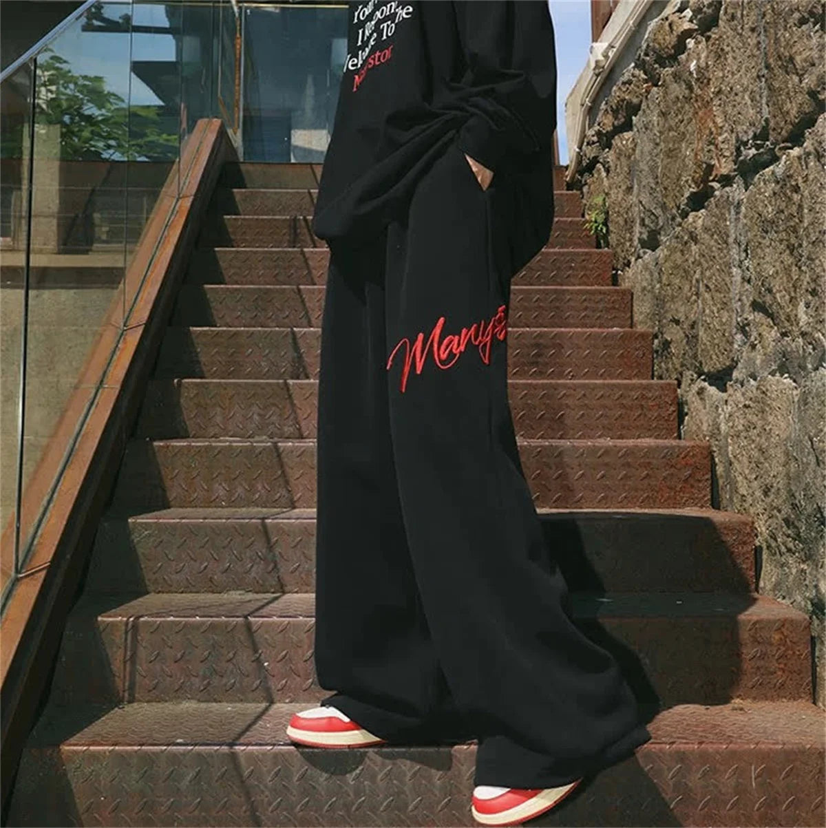 Embroidery Letter Fashion Pant Women High Elastic Waist Drawstring Straight Trouser Lady Y2K Hip Hop American Street Sweatpaants