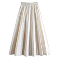Black PU-leather Pleated Skirt New Women High Waist Fashionable All-match A-Line mi-long Skirt Female