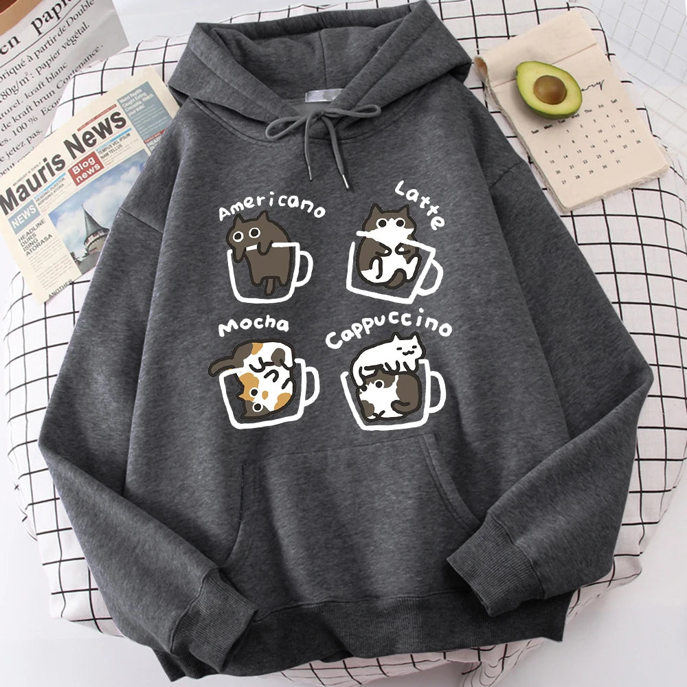 Five Little Cats Playing In The Cup Hoodies Male Street Harajuku Sweatshirt Holiday Daily Hoody Fashion Popular Clothing
