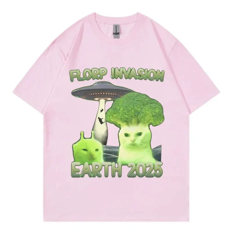Florp Lnvasion Funny Alien Brainrot Cat Dank Meme T Shirts Fashion Y2k Clothing Short Sleeve T-shirt Unisex Casual Cute T-shirts