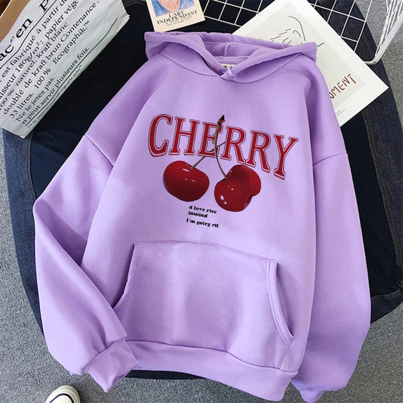 Girls 2000s Cherry Love Long Sleeve Pocket Hoodies Funny Gothic Sweatshirt  Women's Print Casual Hoody Streetwear Y2k Clothes