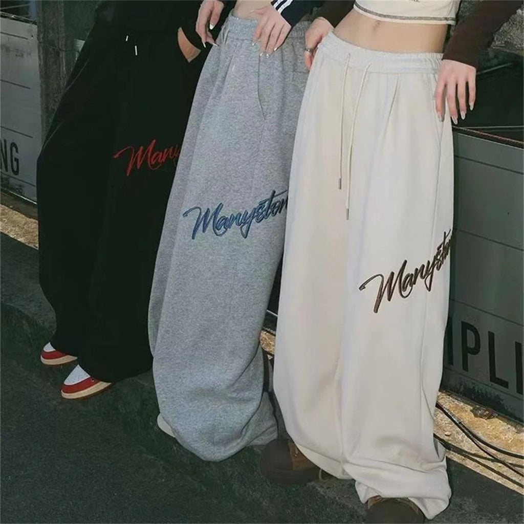 Embroidery Letter Fashion Pant Women High Elastic Waist Drawstring Straight Trouser Lady Y2K Hip Hop American Street Sweatpaants