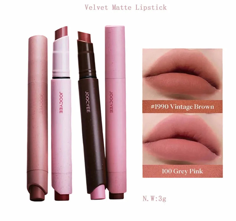 JOOCYEE Lipstick Velvet Matte Smooth Light Non-Stick Cup Non-Fading Low-Saturation Longlasting High-Coverage Lip Makeup 3g