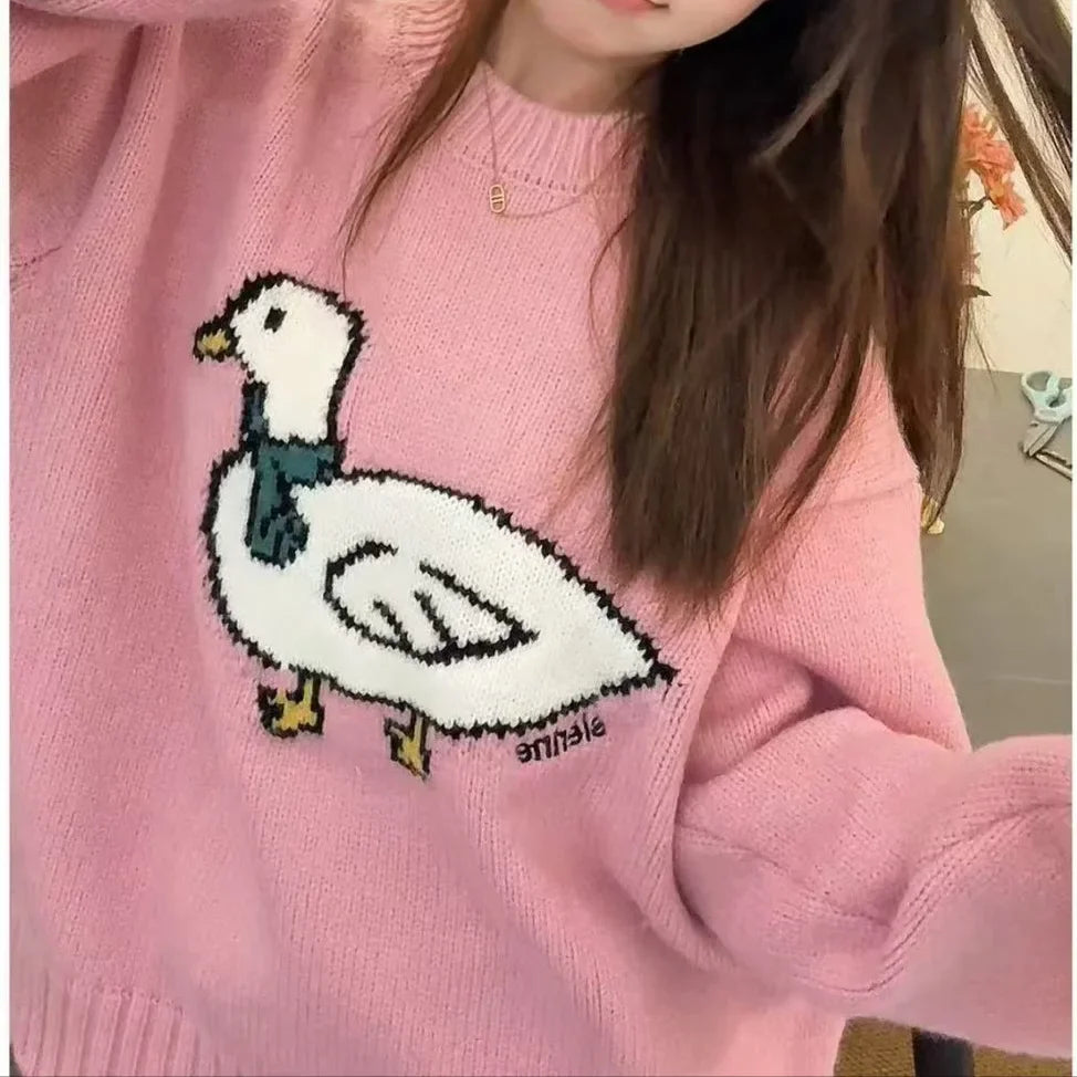 Spring Summer New Crew Neck Duck Embroidery Sleeveless Sweater Women's New Layering Pink Color Overhead Knitwear