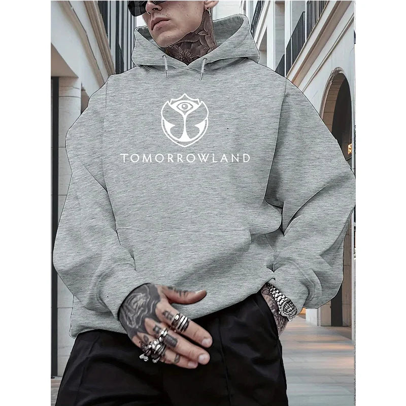 Men'S Hoodie with "TOMORROWLAND" Graphic - Casual Pullover Sweatshirt Long Sleeve Regular Fit Fall/Winter Casual Wear Hoodie
