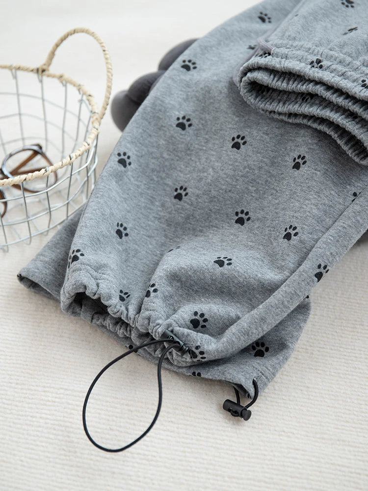 Autumn Winter Casual Sports Sweatpants - Women's High Waisted Wide Leg Drawstring Loose Straight Leg Pants