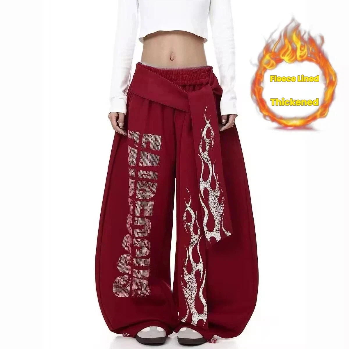 American-style straight-leg sweatpants with velvet, fashionable design, letter mopping pants, high-waist drapey wide-leg pants