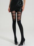 A pair of women's stylish striped pantyhose with thigh-strap high elastic translucent tights