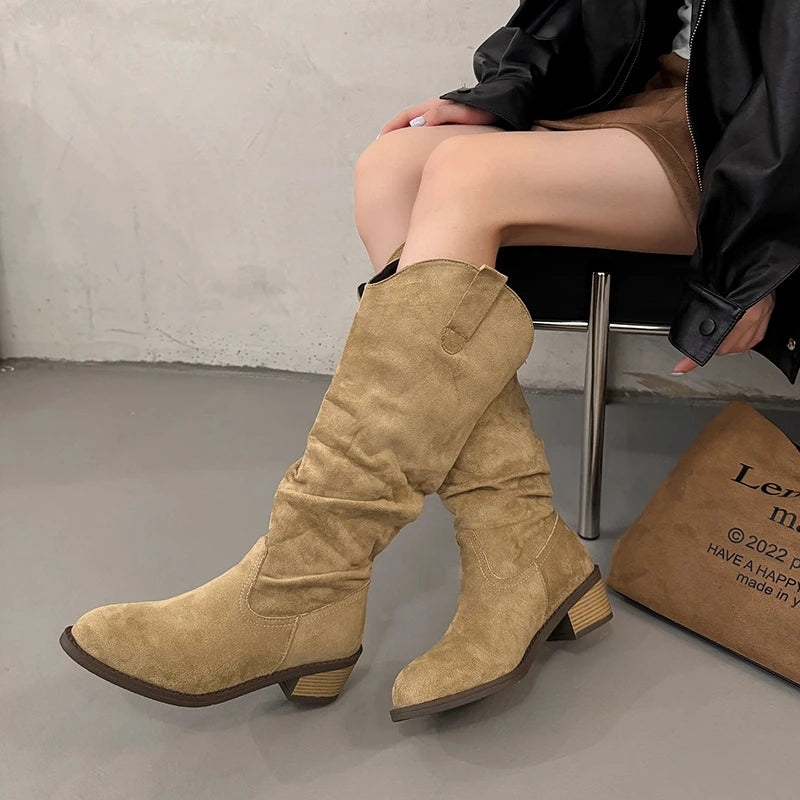 2025 New Style Women's Winter Army Green Long Boots, Fashionable Warm Leather Pointed-Toe Platform High Heels Boots Size 35 - 43