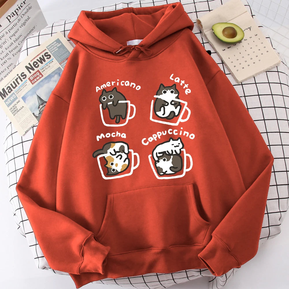 Five Little Cats Playing In The Cup Hoodies Male Street Harajuku Sweatshirt Holiday Daily Hoody Fashion Popular Clothing