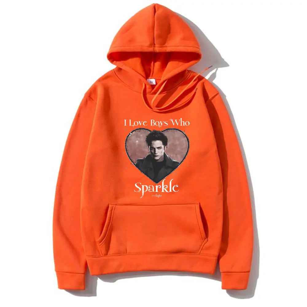 Movie Twilight I Love Boys Who Sparkle Robert Pattinson Print Hoodie Edward Cullen Pullover Men Women Oversized Fleece Hoodies