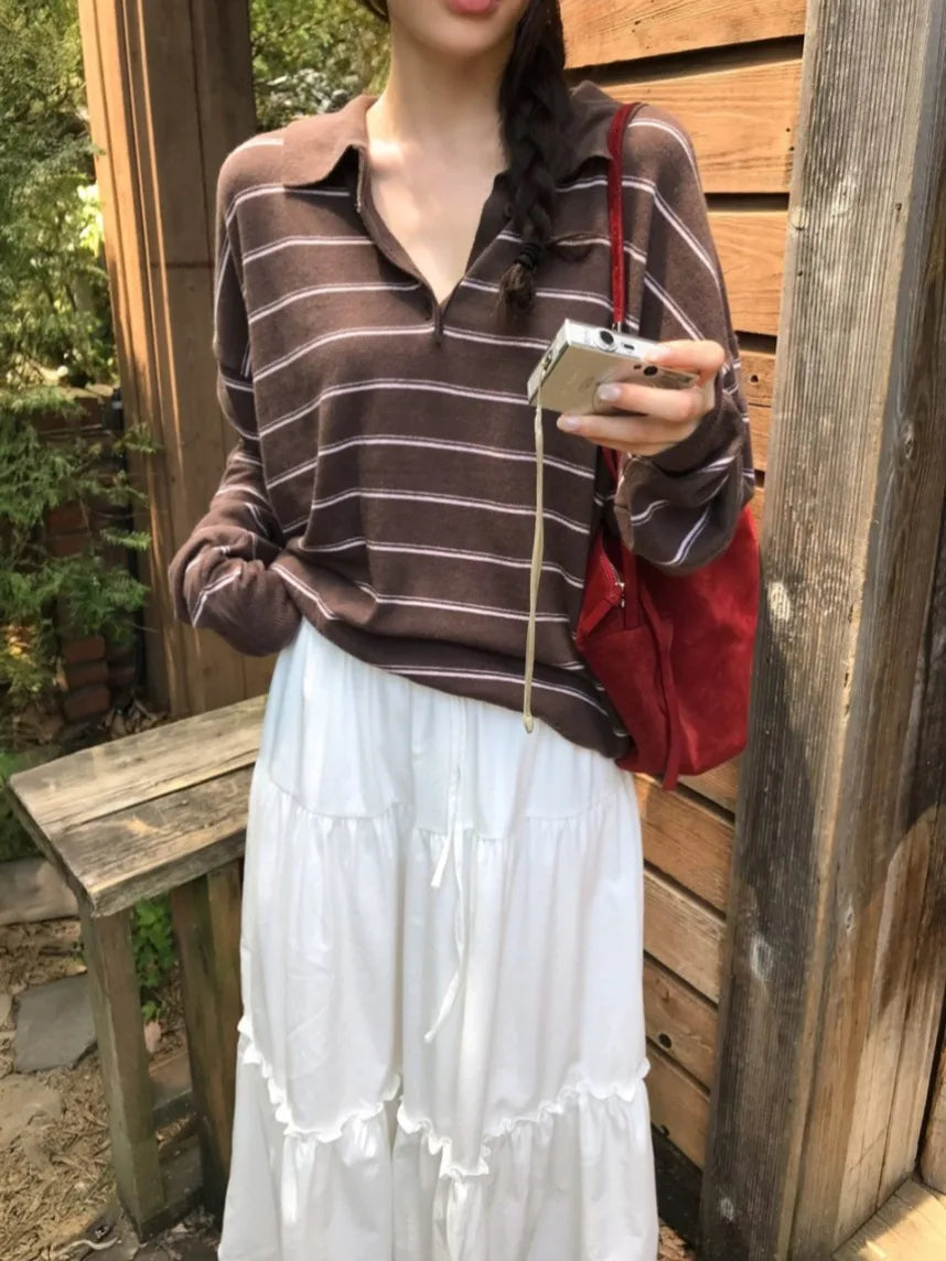 JLINS Dongda Gate Vintage Soft Loose Striped  Wool Knitwear Women's Commute Sle Regular Fit Spring Autumn Winter