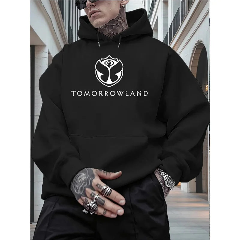 Men'S Hoodie with "TOMORROWLAND" Graphic - Casual Pullover Sweatshirt Long Sleeve Regular Fit Fall/Winter Casual Wear Hoodie