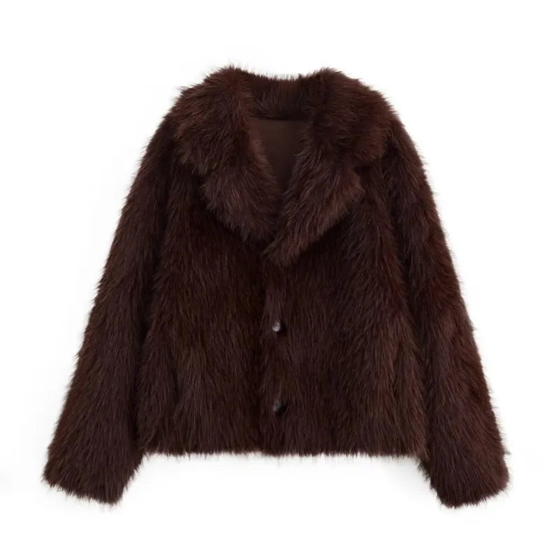 Double Sided Jacket for Women WinterTurn-down Collar Single Breasted Casual Jackets Artificial Fur And Suede Effect Female Coats