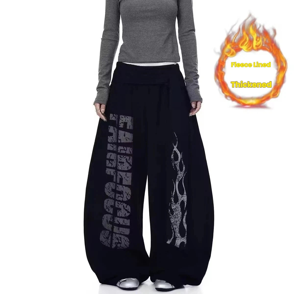 American-style straight-leg sweatpants with velvet, fashionable design, letter mopping pants, high-waist drapey wide-leg pants