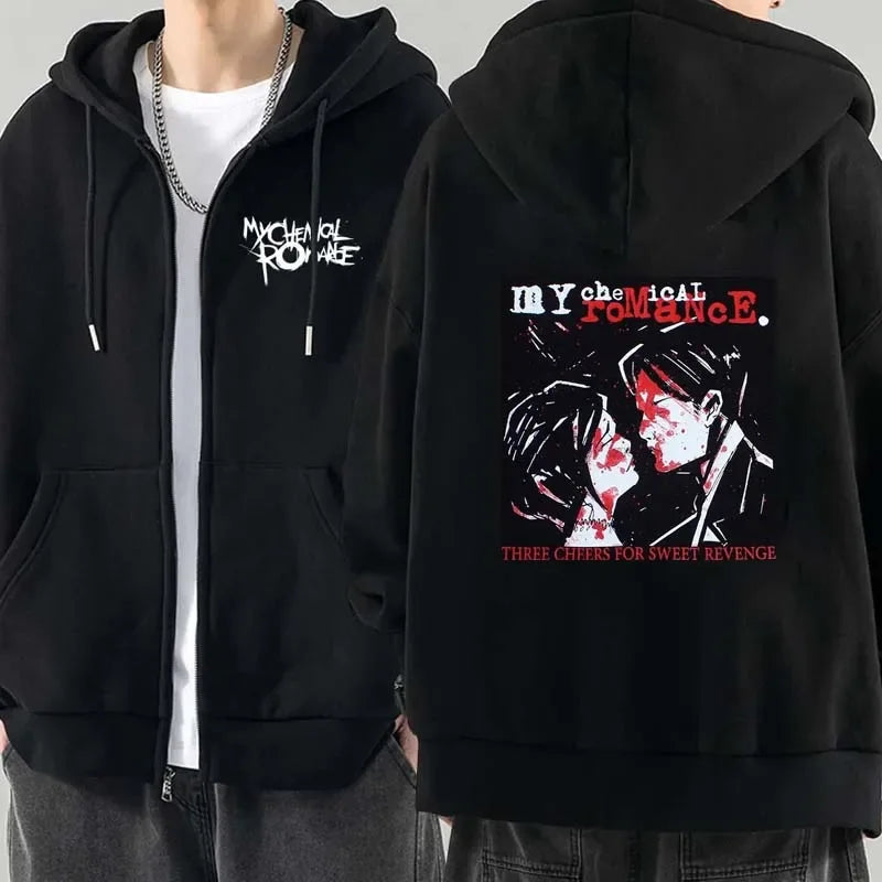 Men Fashion Hoodies Jacket Coats My Chemical Romance Mcr Dead Zipper Hoodie Top Loose Black Parade Punk Emo Zip Up Sweatshirt