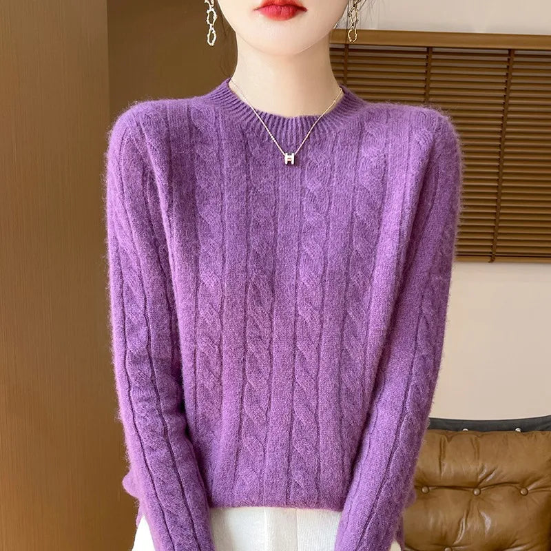 Women's Autumn And Winter 100% Merino Wool Knitted Sweater First-line Ready To Wear Fashion Round Neck Sweater Warm Casual Top