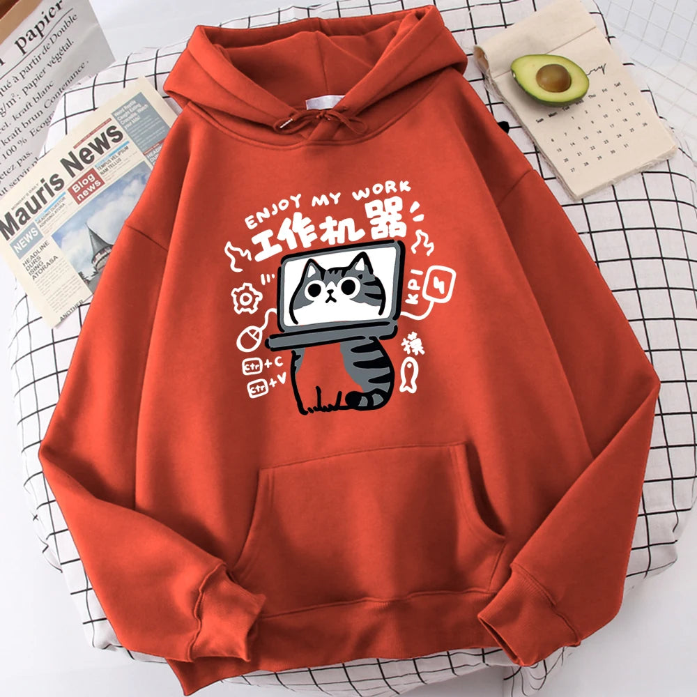Cartoon Cat Is An Abstract Work Machine Mans Pullover Comfort Harajuku Wei Clothing Leisure Youth Hoody Youth Cartoon Clothing