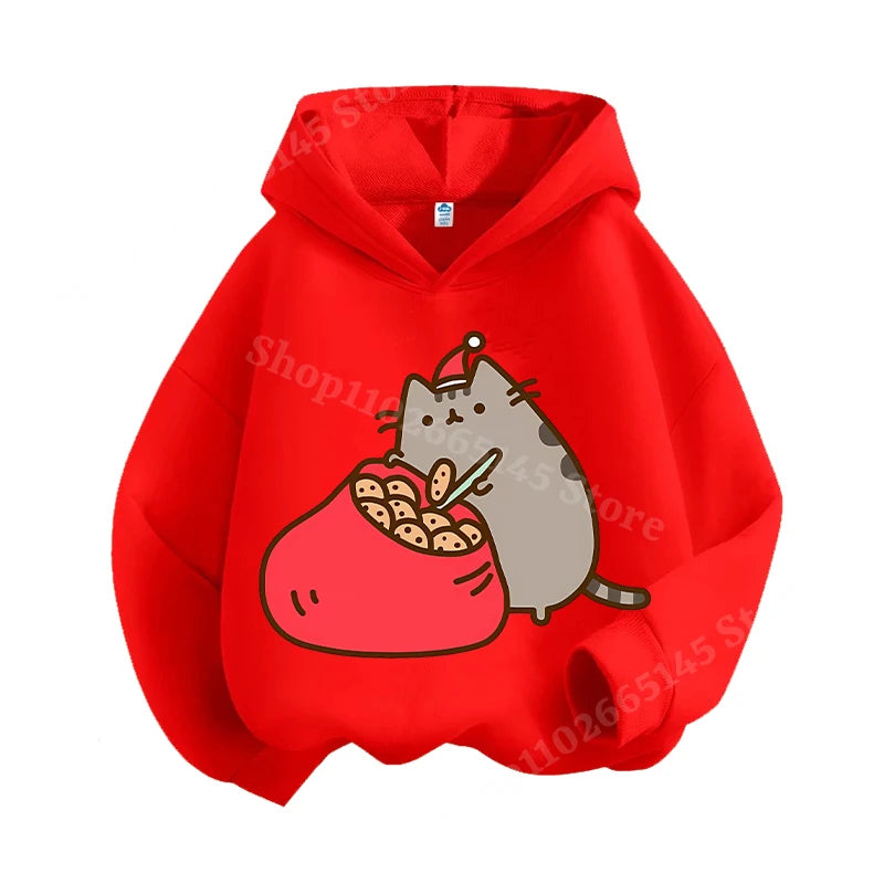 Autumn and winter children's Christmas hoodie sweatshirt cartoon cute cat pullover girls and boys warm clothes Christmas clothin