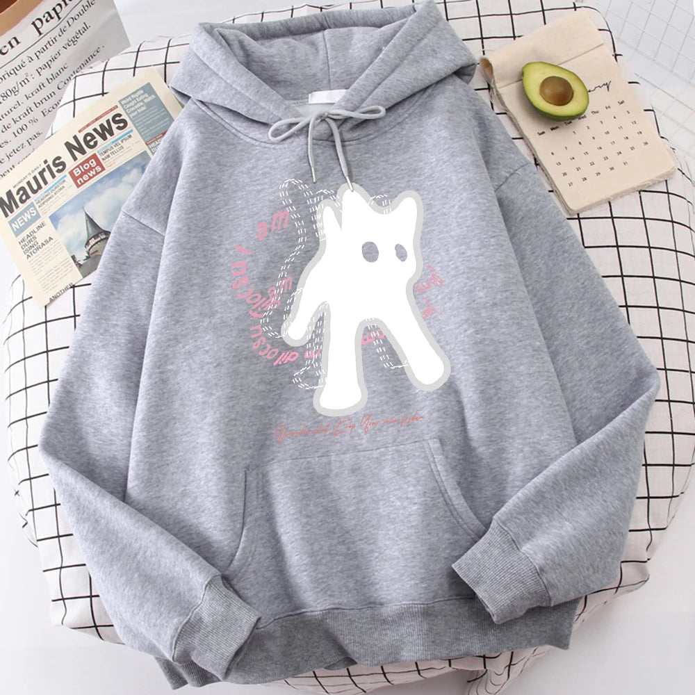Ghost Cat Funny Abstract Print Men Hoody Breathable Versatile Sweatshirt High-Quality Casual Hoodies Outdoor Loose Fittingtops