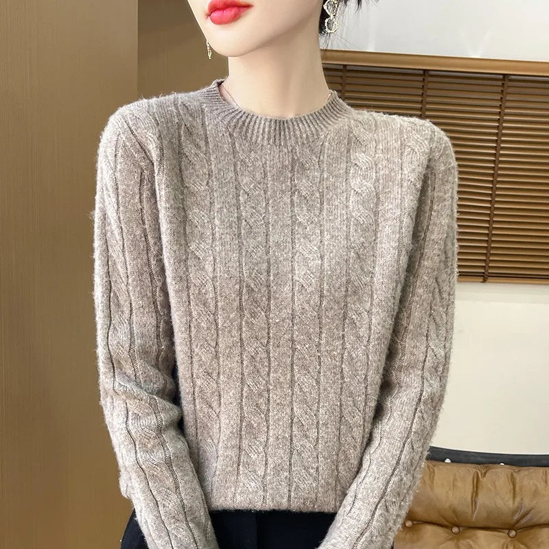 Women's Autumn And Winter 100% Merino Wool Knitted Sweater First-line Ready To Wear Fashion Round Neck Sweater Warm Casual Top