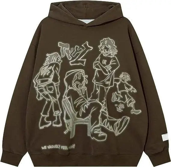 Aelfric Eden Mens Graphic Oversized Hoodie Cartoon Character Print Streetwear Casual hoodies y2k Hooded Sweatshirt