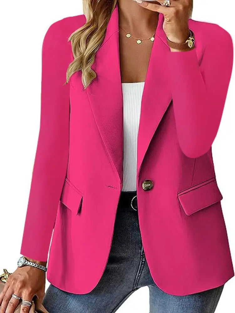 Women's Oversized Blazer Jacket Business Suit Coat Lapel Long Sleeve Solid Button Casual Elegant Coat Trendy Loose Outwear