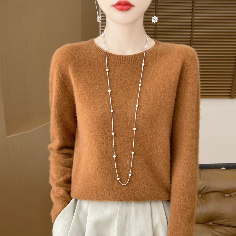 Autumn Winter Women 100% Merino Wool Sweater O-Neck Cashmere Pullover Basic Fashion Clothing Comfort Warm Top Casual Solid