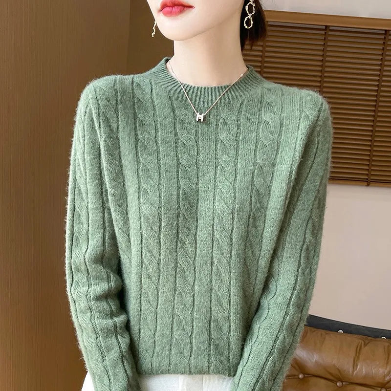 Women's Autumn And Winter 100% Merino Wool Knitted Sweater First-line Ready To Wear Fashion Round Neck Sweater Warm Casual Top